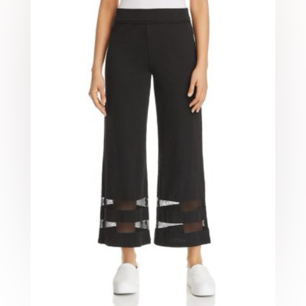 Lisa Todd Meshin Around Wide Leg Pants | Black Mesh Hem Cropped Pull-On Pants